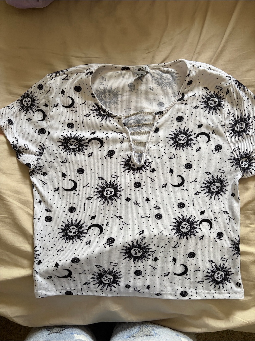 rue21 White Sun & Moon Lace-Up Crop Top